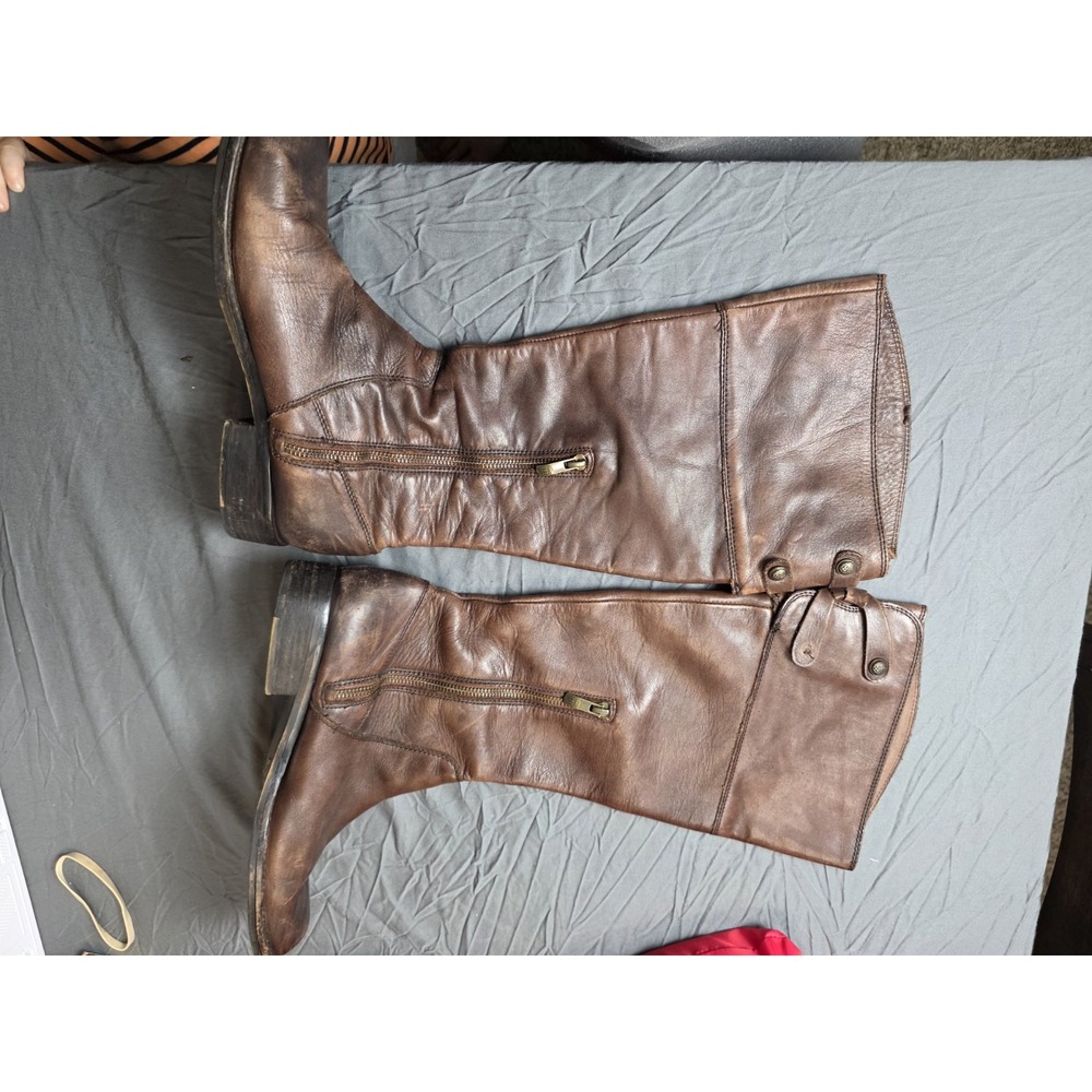 Vince Camuto Womens 9.5 Brown Leather Knee High Riding Boots Buckle Distressed